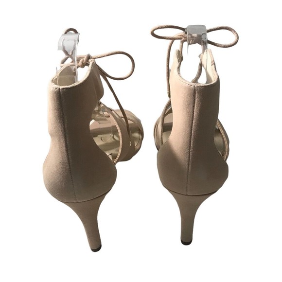 Jones New York Zoey Kid Suede Cream Beige Women's Lace Up Open Toe Heels Size 10 - Picture 7 of 11